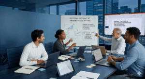 The Ksquare Group team strategizing on AI implementation partner selection for enterprise digital transformation.